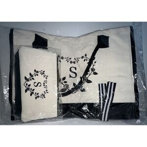 Canvas Beach Tote S-Monogram in White Black Accent (removable zipper pouch)
